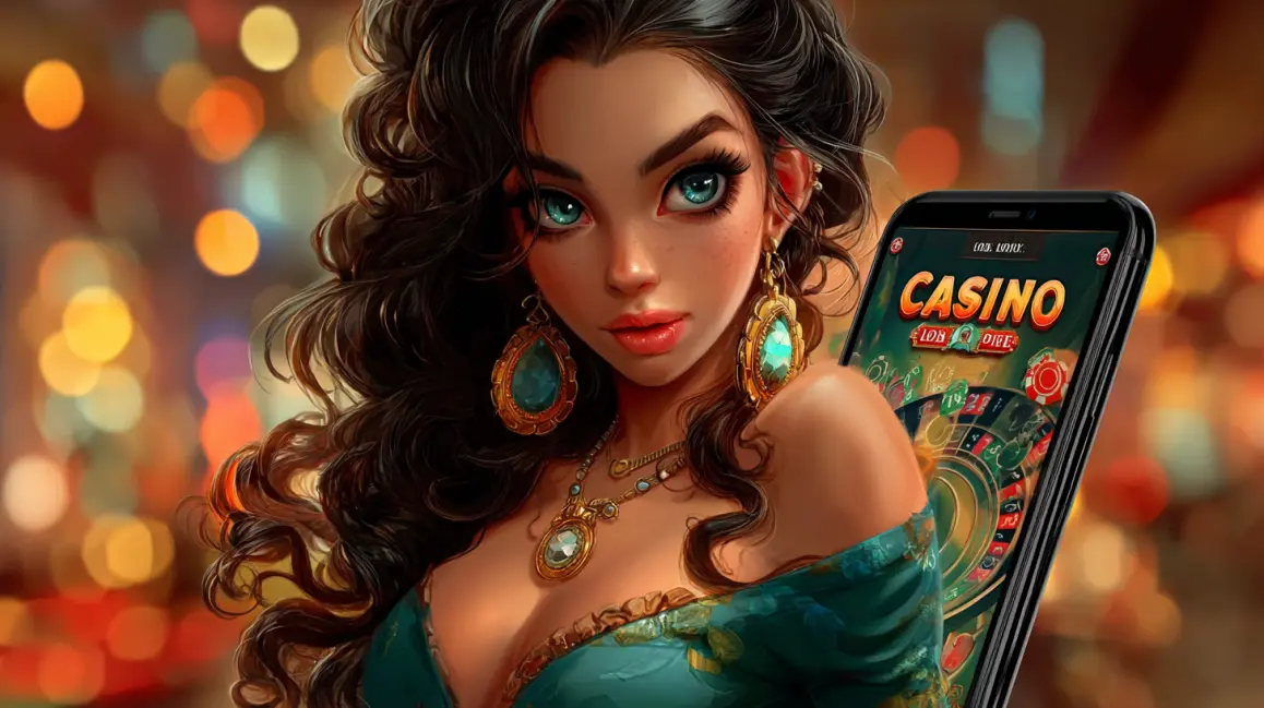 A stylish woman with blue hair and sunglasses holds a phone with a 'LOGIN' button, inviting you to sign in to your JILI16 account for a fun and rewarding tropical gaming session.